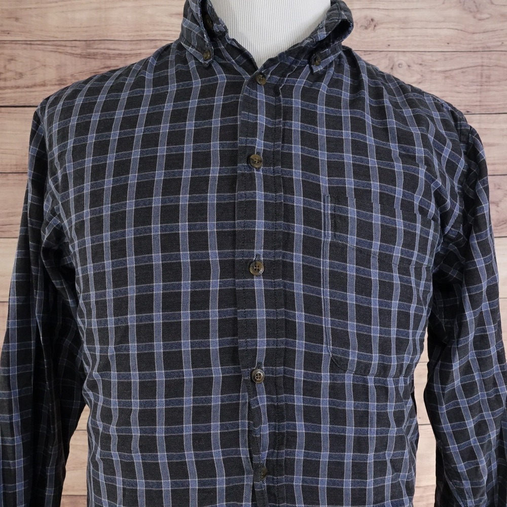 ROUNDTREE & YORKE EUROPEAN FABRIC BLUE PLAID CHECK BUTTON UP SHIRT MENS SIZE M